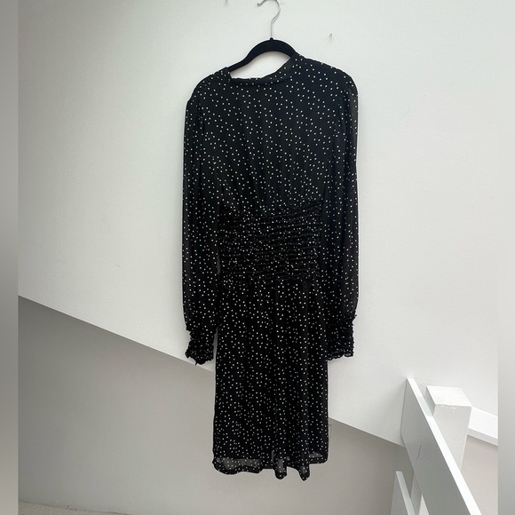 Max Studio sz large polka dot midi dress w/long sleeves and cinched waist - Picture 6 of 8